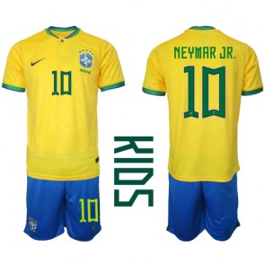 Brasilien Neymar Jr #10 babykläder Hemmatröja barn VM 2022 Korta ärmar (+ Korta byxor)